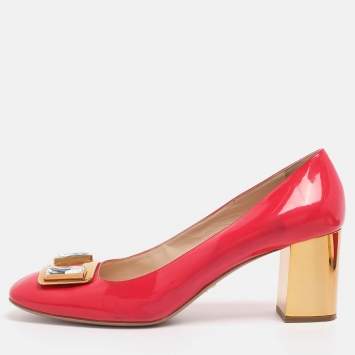 Pre Owned Prada Pink Patent Leather Embellished Square Toe Pumps Size 41
