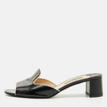 Pre Owned Prada Black Saffiano Leather Slide Sandals Size 38