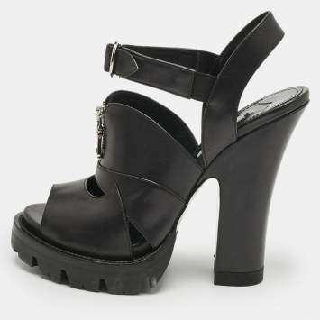 Pre Owned Prada Black Leather Zip Detail Platform Sandals Size 39