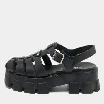 Pre Owned Prada Black Rubber Monolith Platform Sandals Size 39