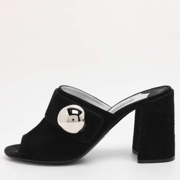 Pre Owned Prada Black Suede  Block Heel Mule Sandals Size 38