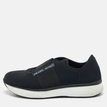 Pre Owned Prada Black Elastic and Neoprene Slip On Sneakers Size 39.5