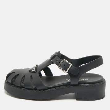 Pre Owned Prada Black Rubber Monolith Ankle Strap Sandals Size 40