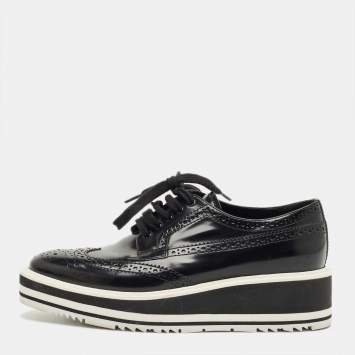 Pre Owned Prada Black Leather Lace Up Derby Sneakers Size 35.5