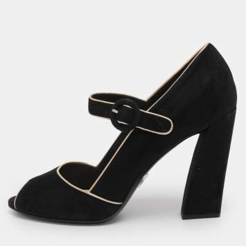 Pre Owned Prada Black Suede Mary Jane Pumps Size 38.5