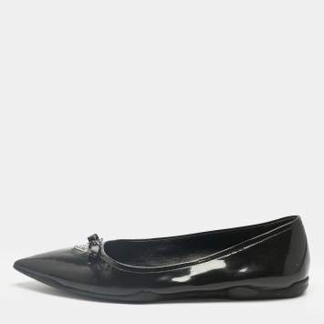 Pre Owned Prada Black Patent Leather Bow Ballet Flat Size 39