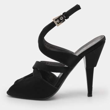 Pre Owned Prada Black Satin Ankle Strap Sandals Size 38