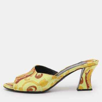 Pre Owned Prada Multicolor Paisley Embroidered Jacquard Slide Sandals Size 38.5