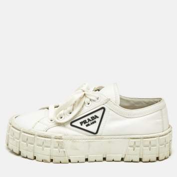 Pre Owned Prada White Nylon Double Wheel Low Top Sneakers Size 37.5
