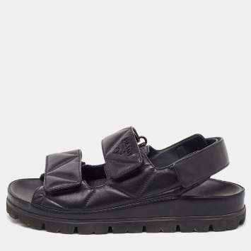Pre Owned Prada Black Quilted Padded Leather Ankle Strap Sandals Size 38