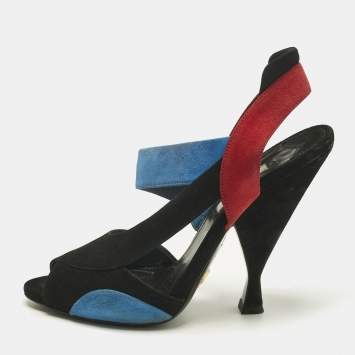 Pre Owned Prada Multicolor Suede Slingback Sandals Size 39