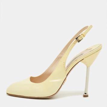 Pre Owned Prada Yellow Patent LeatherRound Toe Slingback Pumps Size 39