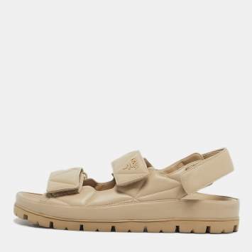 Pre Owned Prada Beige Leather Slingback Sandals Size 41