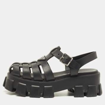 Pre Owned Prada Monolith Size 38 Black Rubber Platform Sandals
