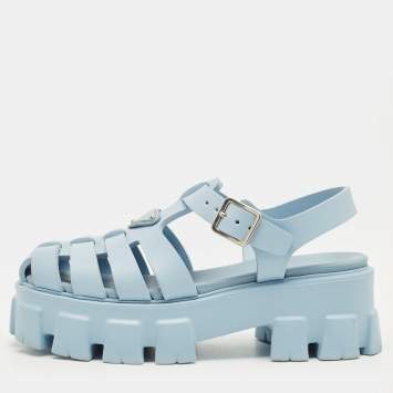 Pre Owned Prada Monolith Size 38 Light Blue Rubber Platform Sandals