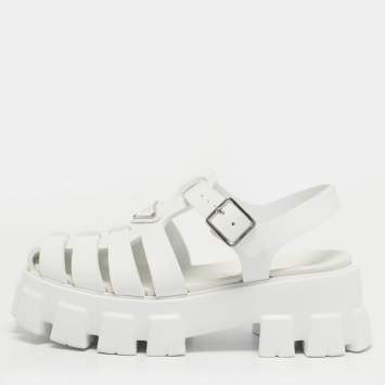 Pre Owned Prada Monolith Size 37 White Rubber Platform Sandals