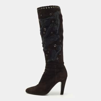 Pre Owned Prada Size 38.5 Brown Suede Knee Length Boots