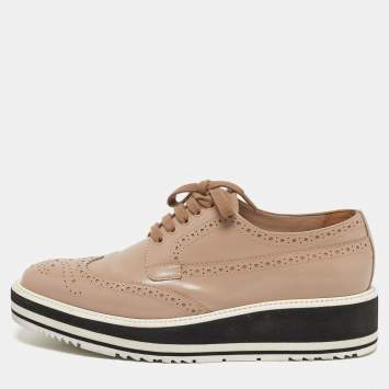 Pre Owned Prada Size 38 Beige Leather Oxford Sneakers