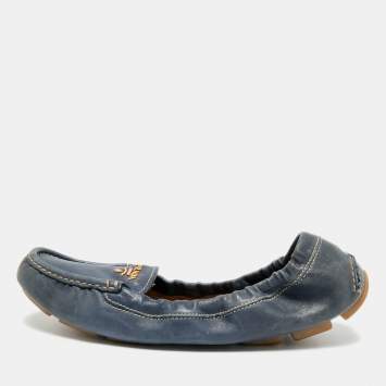 Pre Owned Prada Size 41 Blue Leather Scrunch Slip On Loafers 