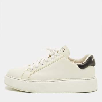Pre Owned Prada Size 40 White/Black Leather Low Top Sneakers