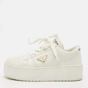 Pre Owned Prada Downtown Size 35 White Leather Bold Platform Low Top Sneakers