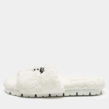 Pre Owned Prada Size 41 White Terry Fabric Flat Sandals