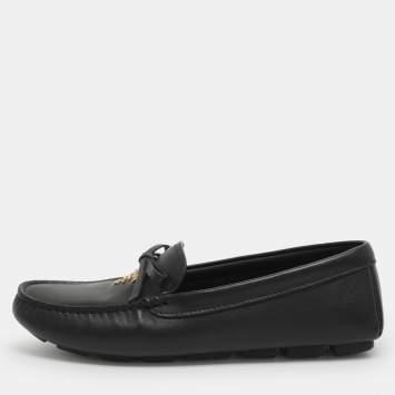 Pre Owned حذاء لوفرز برادا جلد أسود مزين فيونكة مقاس 36