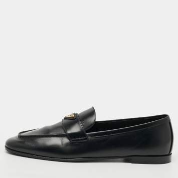 مملوكة مسبقًا Prada Size 39.5 Black Leather Brushed Slip On Loafers