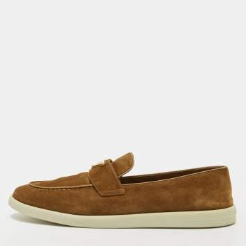 Pre Owned Prada Triangle Size 41 Brown Suede Loafers