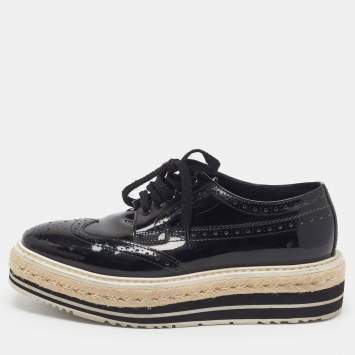 Pre Owned Prada Size 34 Black Patent Leather Espadrille Derby