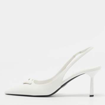 مملوكة مسبقًا Prada Spazzolato Size 40 White Leather Slingback Pumps