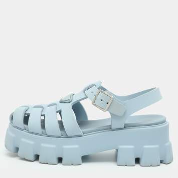 مملوكة مسبقًا Prada Monolith Size 40 Blue Rubber Ankle Strap Sandals