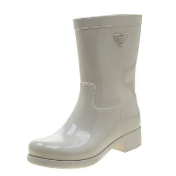 Pre Owned Prada Sport White Rubber Clay Rain Boots Size 38
