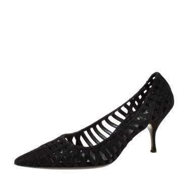 Pre Owned Prada Black Cutout Suede Pointed Toe Kitten Heel Pumps Size 37