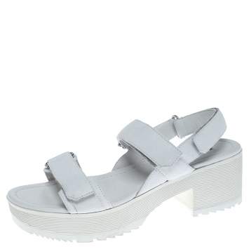 Pre Owned Prada White Leather Slingback Platform Sandals Size 40