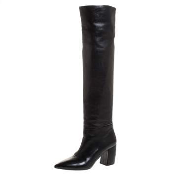 Pre Owned Prada Black Leather Knee Length Boots Size 37