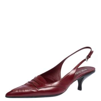 Pre Owned Prada Red Leather Slingback  Loafer Pumps Size 41