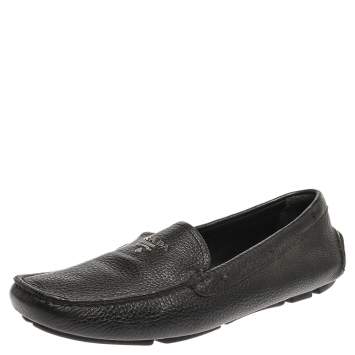 Pre Owned Prada Black Leather Slip On Loafers Size 39.5