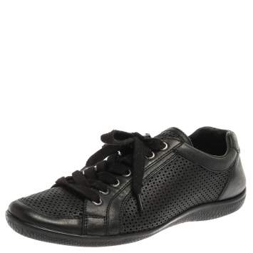 Pre Owned Prada Sports Black Perforated Leather Lace Up Low Top Sneakers Size 38