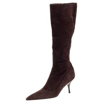 مملوكة مسبقًا Prada Brown Suede Knee Boots Size 38