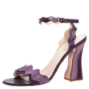 Pre Owned Prada Two Tone Purple Leather Wave Ankle Strap Sandals Size 37