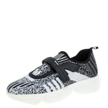 Pre Owned Prada Black/White Lurex  Cloudbust Sneakers Size 37