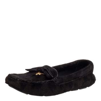 Pre Owned Prada Dark Brown Pony Hair Driving Loafers Size 37.5