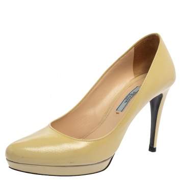 Pre Owned Prada Cream Leather Pointed Toe Platform Pumps Size 38