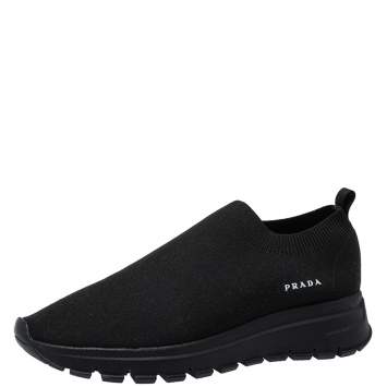 مملوكة مسبقًا Prada Black Stretch Fabric Runner Low Top Sneakers Size 39