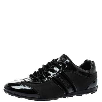 Pre Owned Prada Black Patent Leather And Nylon Low Top  Sneakers Size 39