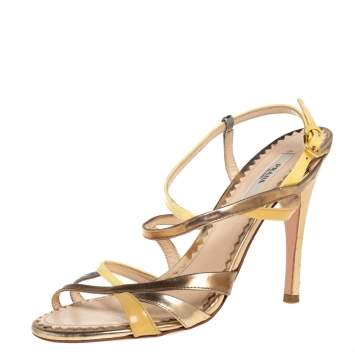 Pre Owned Prada Multicolor Metallic Leather And Patent Strappy Slingback Sandals Size 36.5