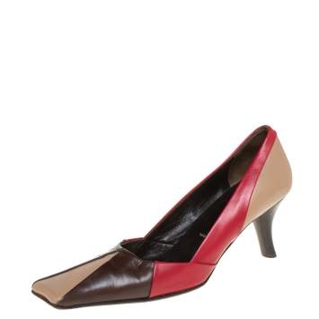 Pre Owned Prada Tricolor Leather Square Toe Pumps Size 36.5