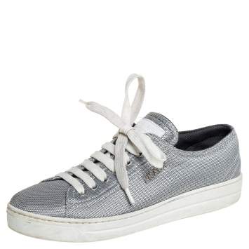 Pre Owned Prada Silver Fabric Low Top Sneakers Size 36