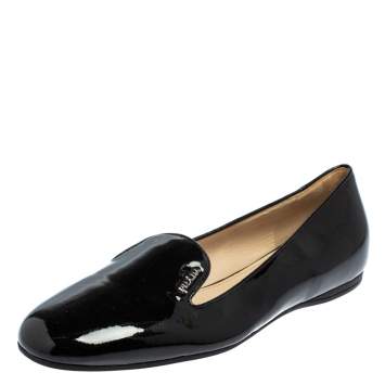 Pre Owned Prada Black Patent Leather Loafers Size 41